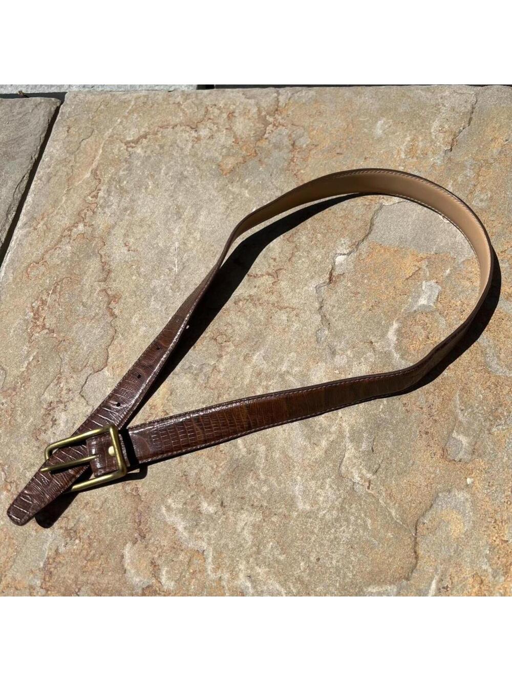 Neo-Vintage Y2K Dark Brown Croc Embossed Leather Belt